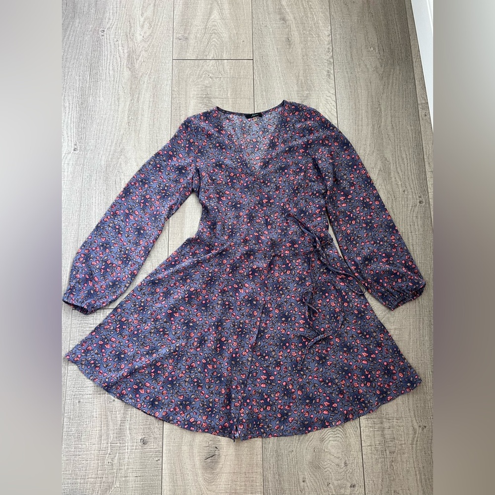 Soprano Wrap Floral Mini Dress with Bishop Sleeves